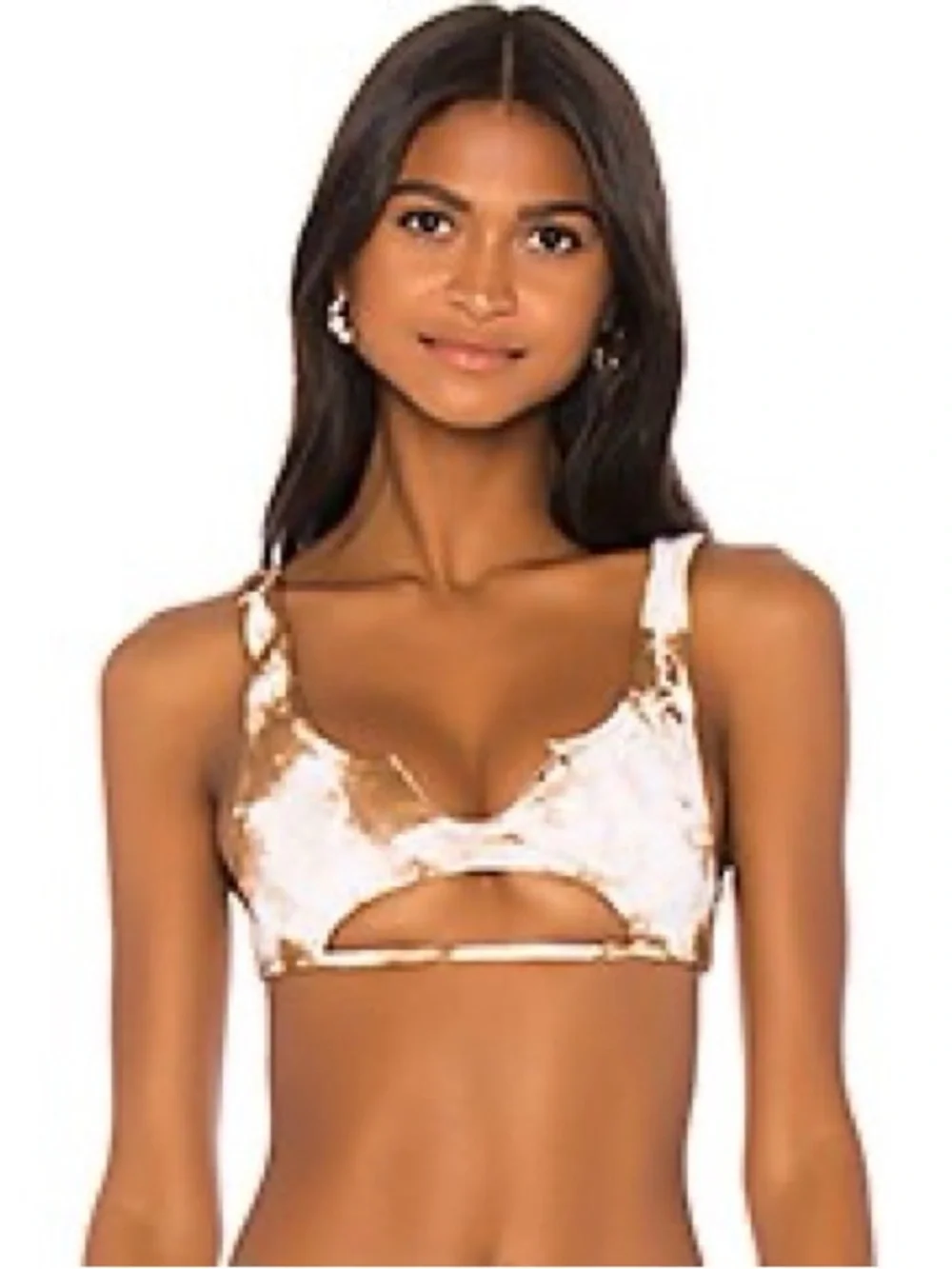 Frankie’s Bikinis Tie-Dye Scoop Bralette & High-Cut Bikini Bottoms - Beige White